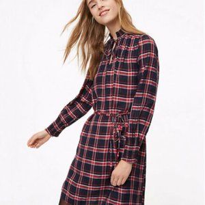 LOFT- Plaid Smocked Shirtdress Red White & Blue S